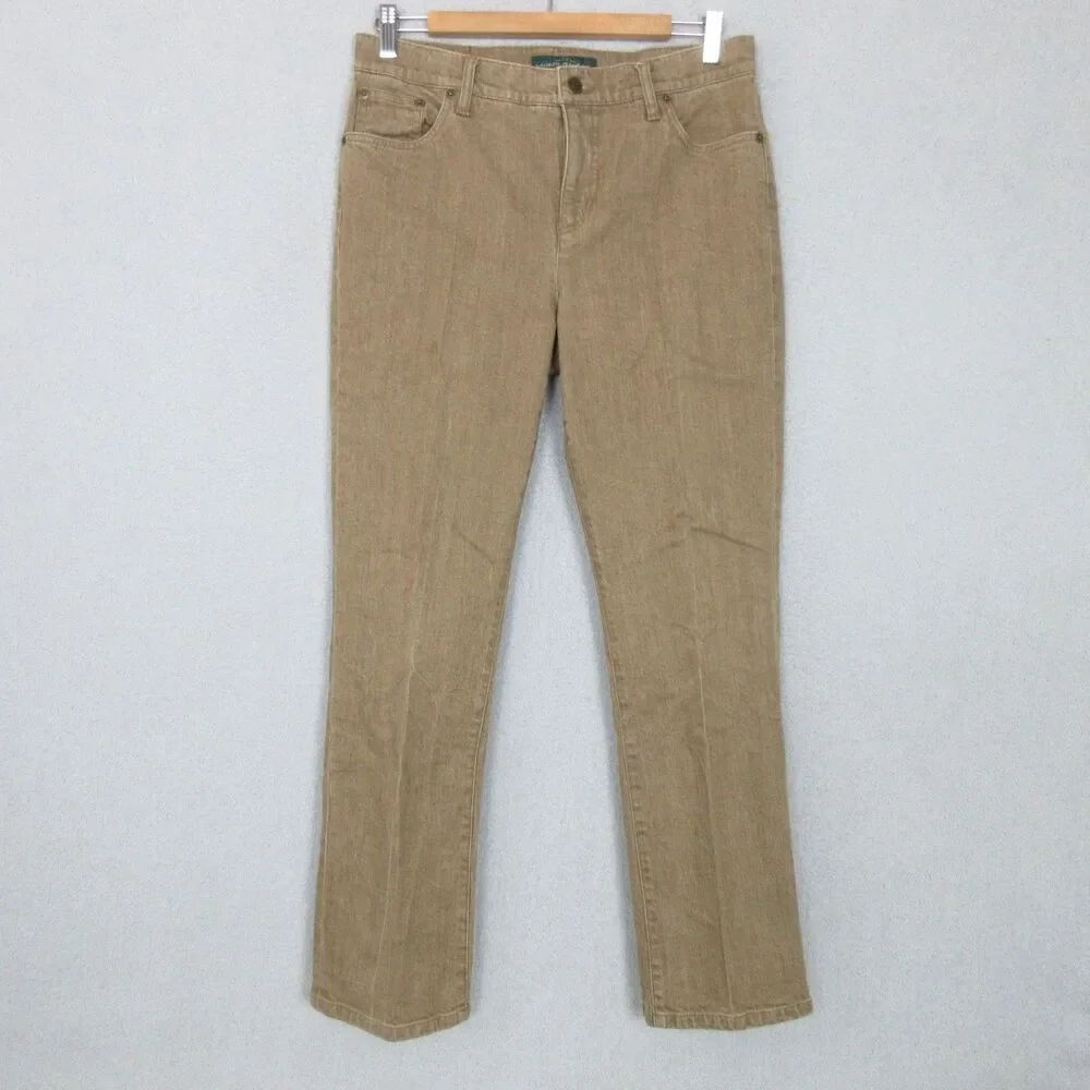 Ralph Lauren LRL Pants Womens 10P Classic Straight Beige Denim Stretch 32x29
